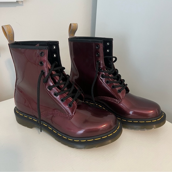 Dr. Martens Shoes - Dr Martens Vegan 1460 Chrome Boots In Oxblood — Chrome Paint Metallic
